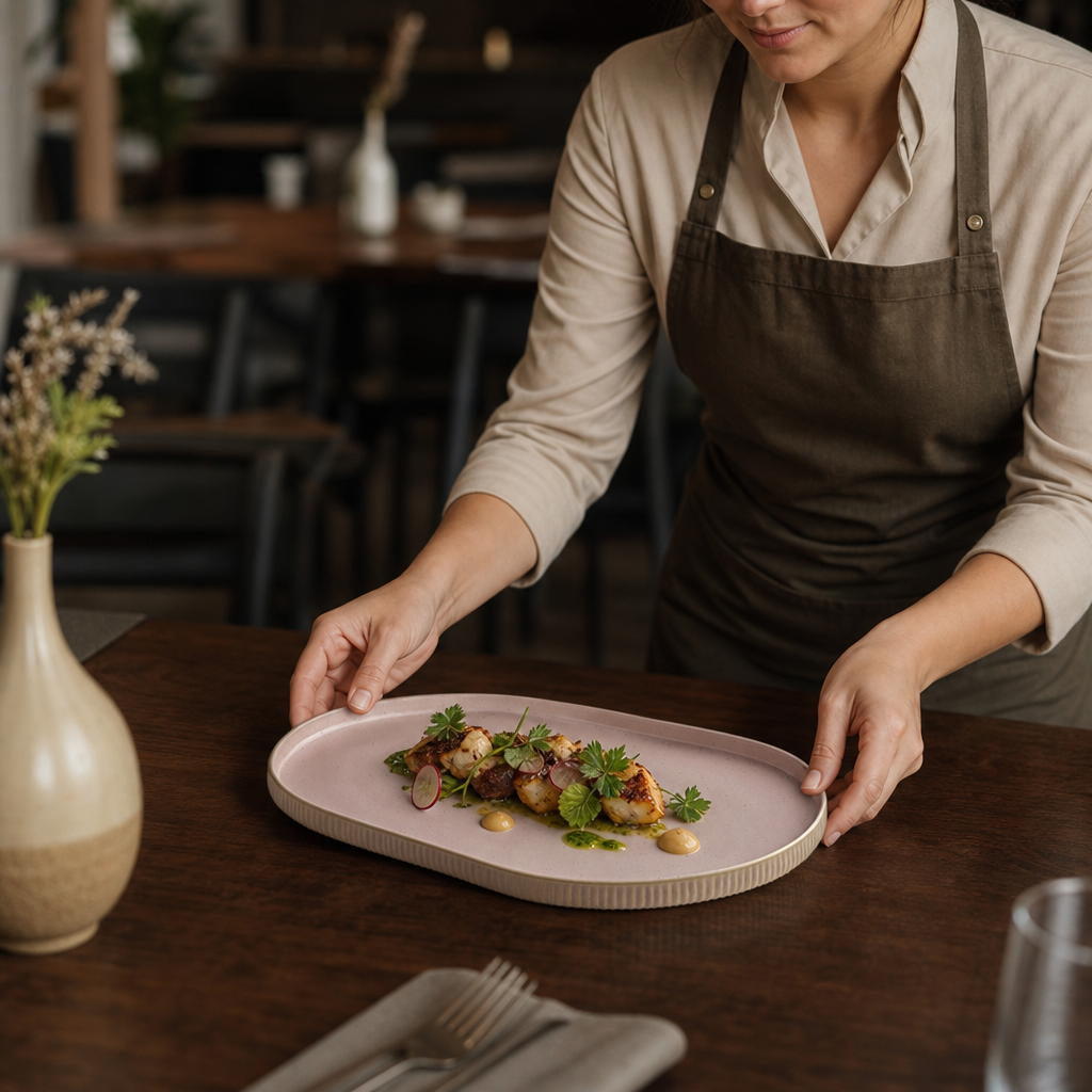 Pink Oval Plates 300x200mm Stoneware for Modern Dining (Pack of 6)