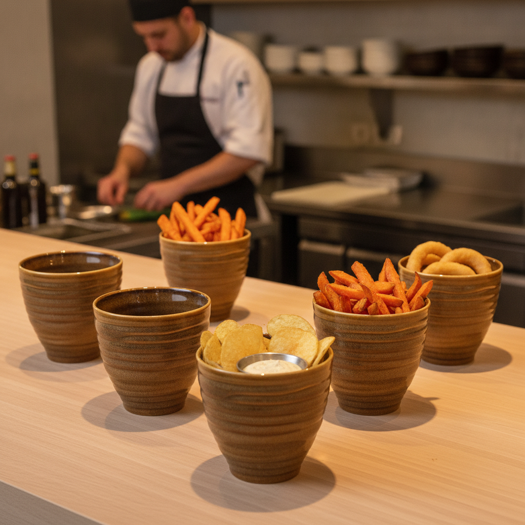 Stoneware Chip Pot 310ml for Serving Sides & More (Pack of 6)