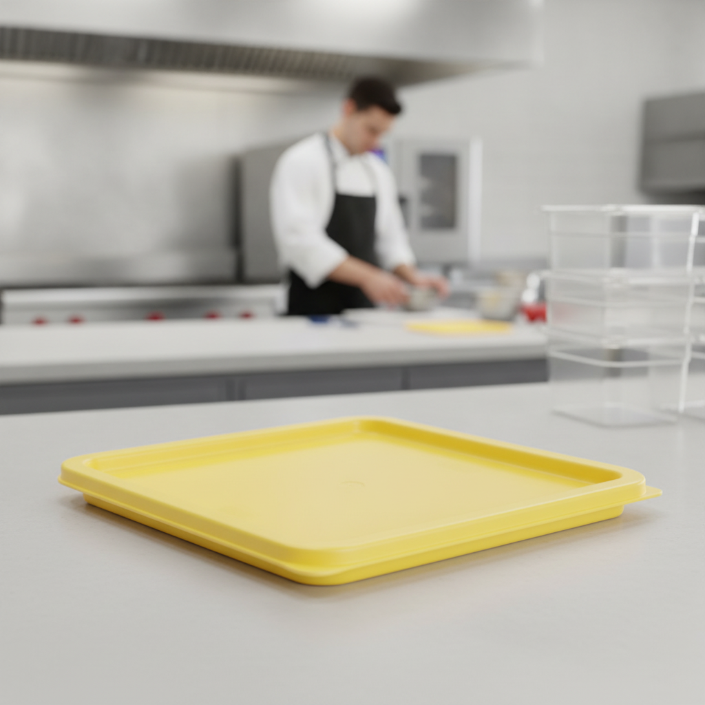 Polyethylene Square Food Storage Container Lid Yellow for Food Preparation