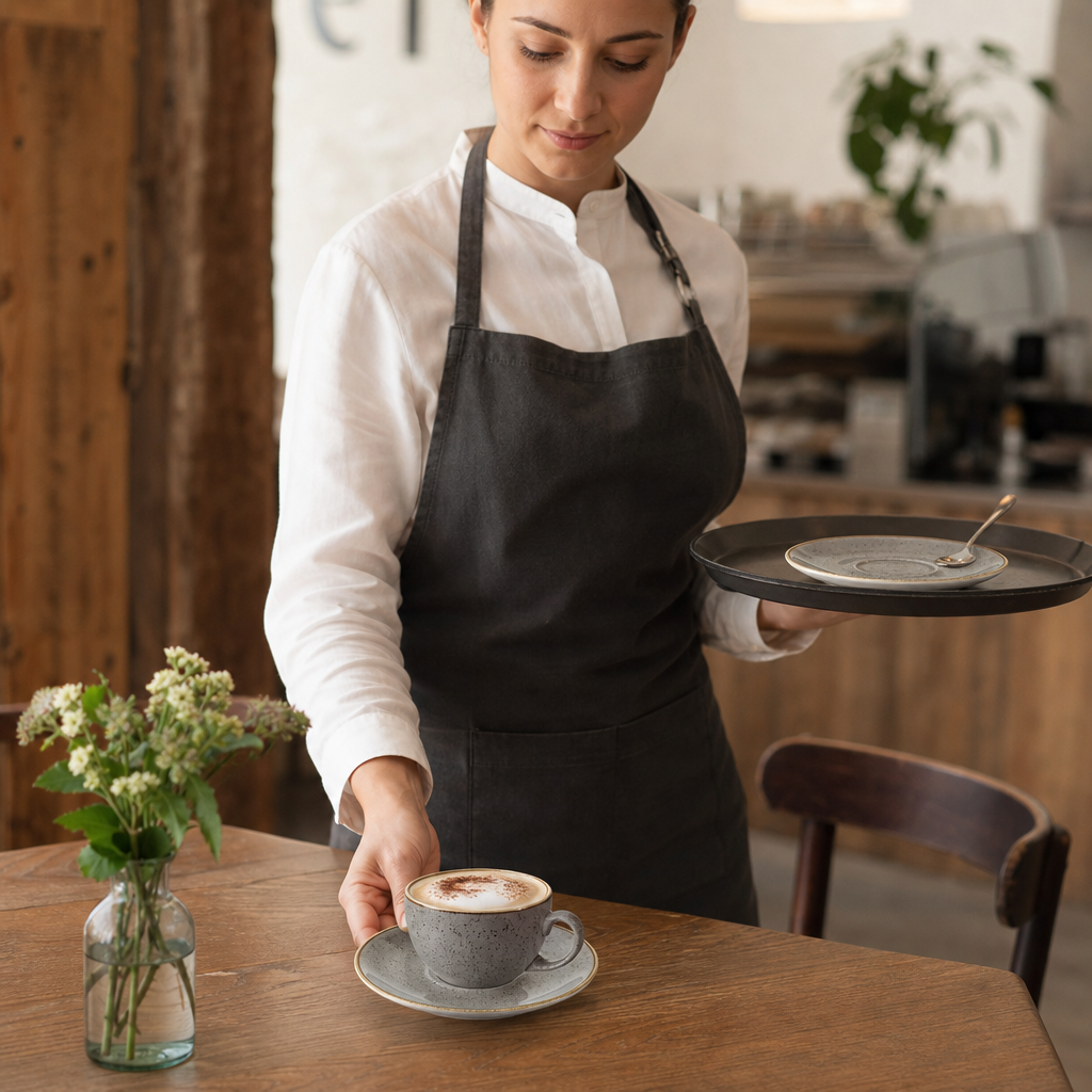 Round Cappuccino Saucers Grey Ceramic for Cafés (Pack of 12)