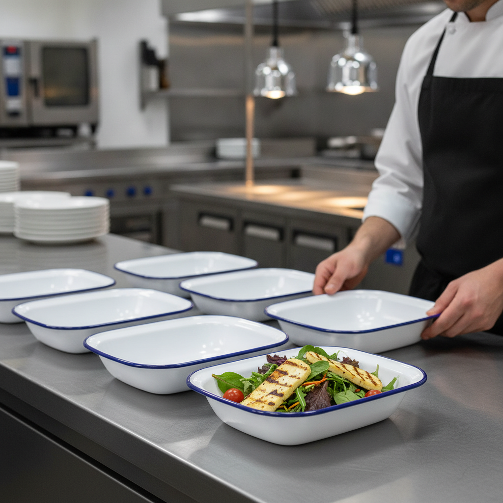 Enamel Rectangular Dishes 280x190mm for Serving Food (Pack of 6)