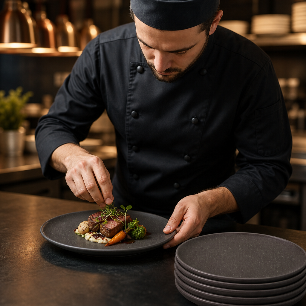 Plates 205mm Charcoal Porcelain for Restaurants & Cafés (Pack of 6)