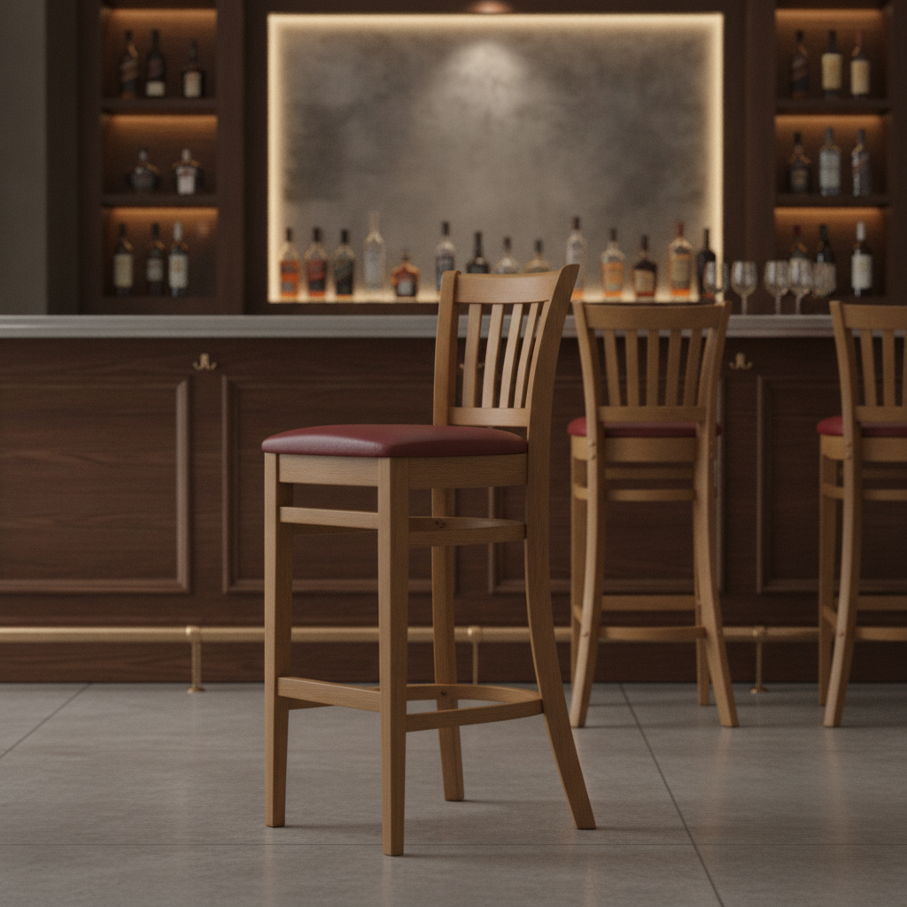 Rubber Wood Bar Chair with Padded Seat 1100mm for Commercial Use