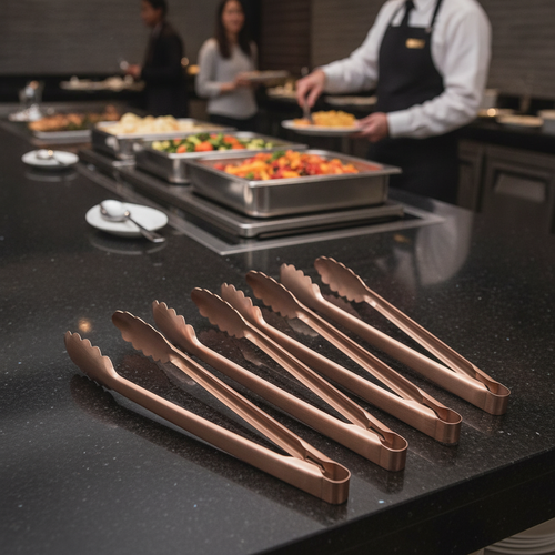18/10 Stainless Steel Buffet Tongs Copper for Serving (Pack of 6)