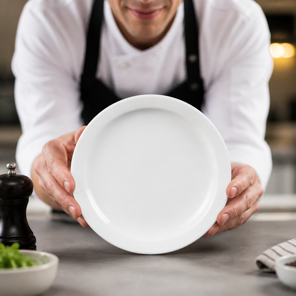 Narrow Rimmed Porcelain Plates 200mm for Catering Environments