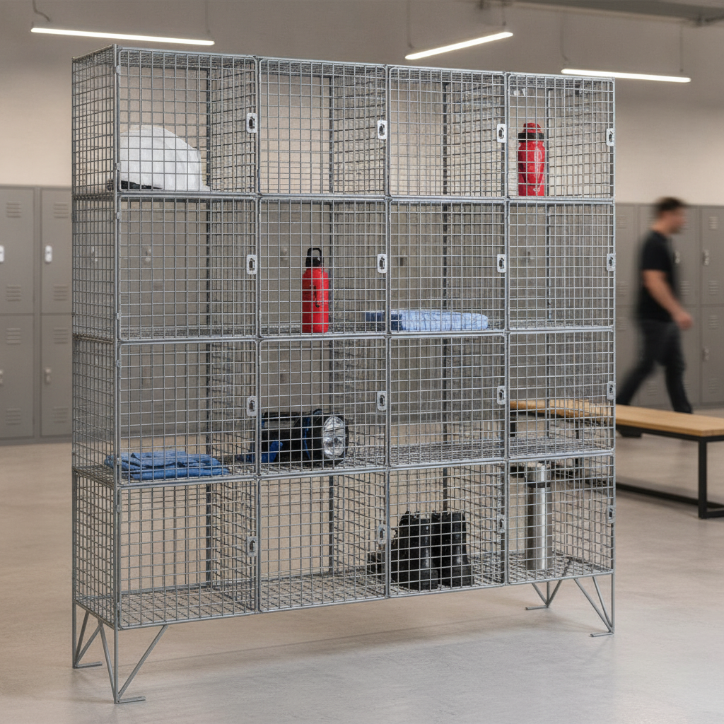 Zinc Coated Steel Sixteen Compartment Mesh Locker for Staff Storage