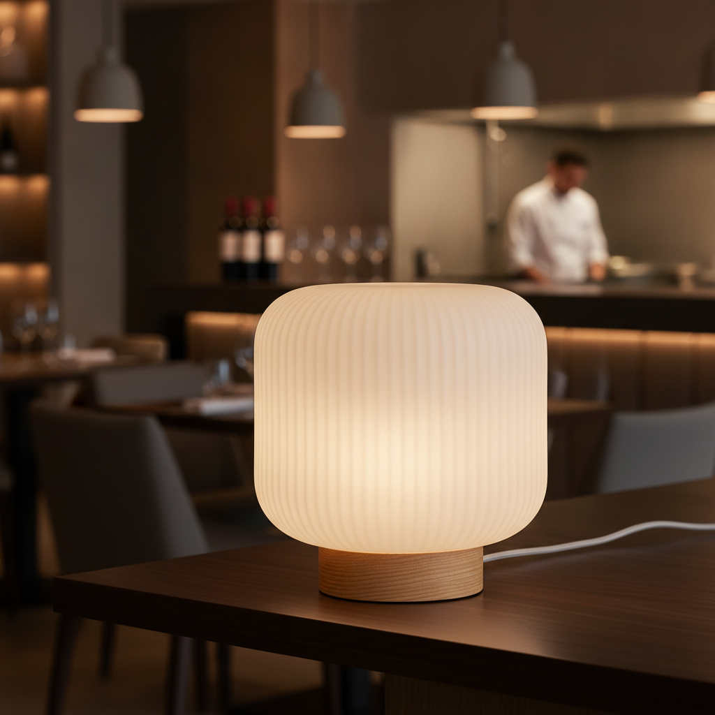 Glass Table Lamp with Wooden Base 200mm for Elegant Interiors