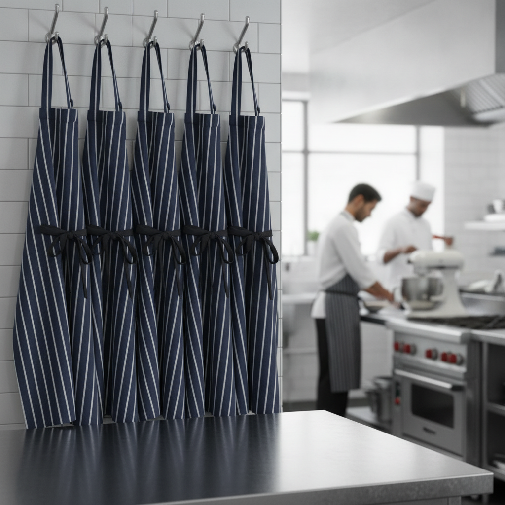 Polycotton Blue Butchers Stripe Bib Aprons for Commercial Use (Pack of 5)