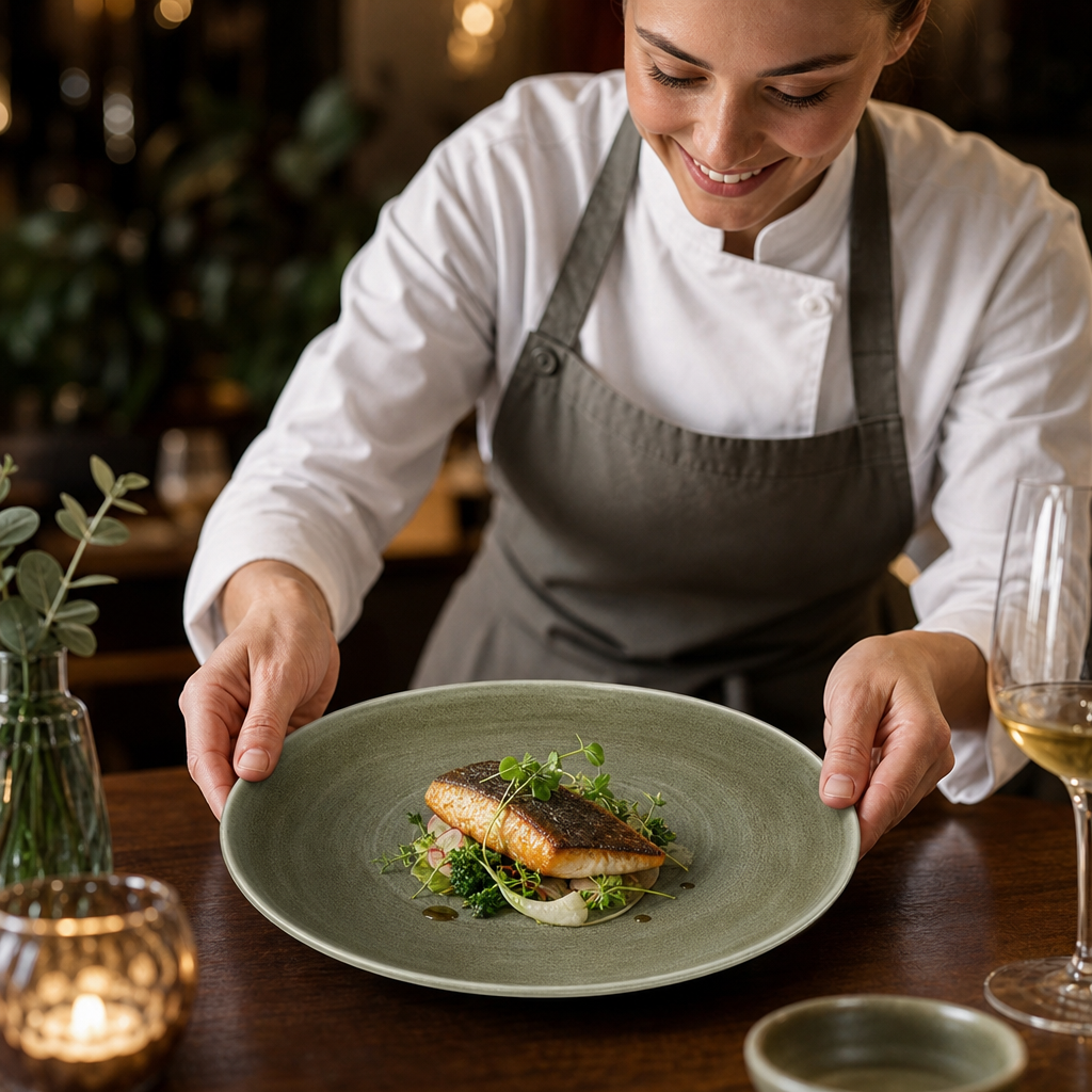 Round Plates Moss Colour 264mm Porcelain for Restaurants (Pack of 12)