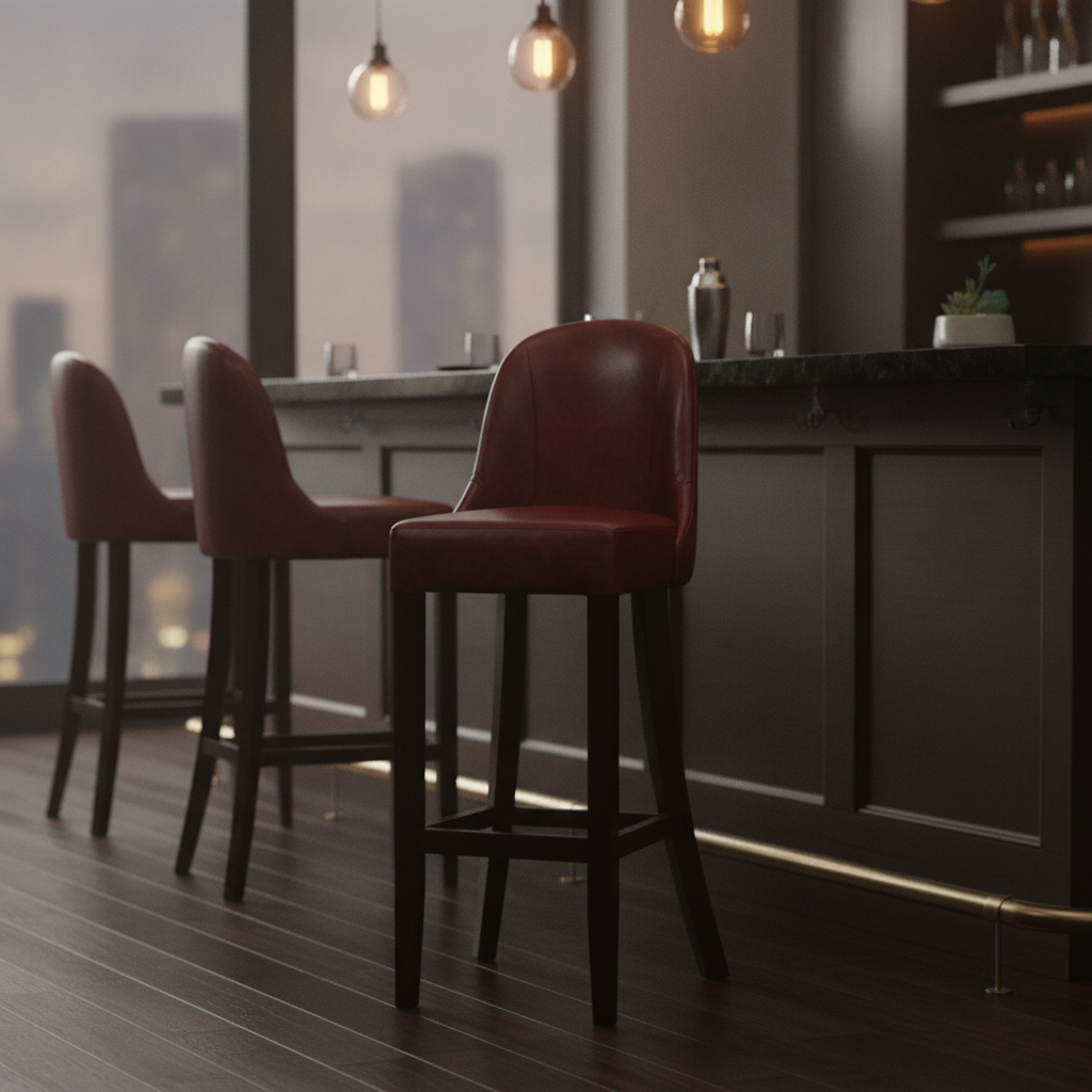 Rubber Wood Bar Chair with Bison Bordeaux Upholstery 1030mm for Commercial Use
