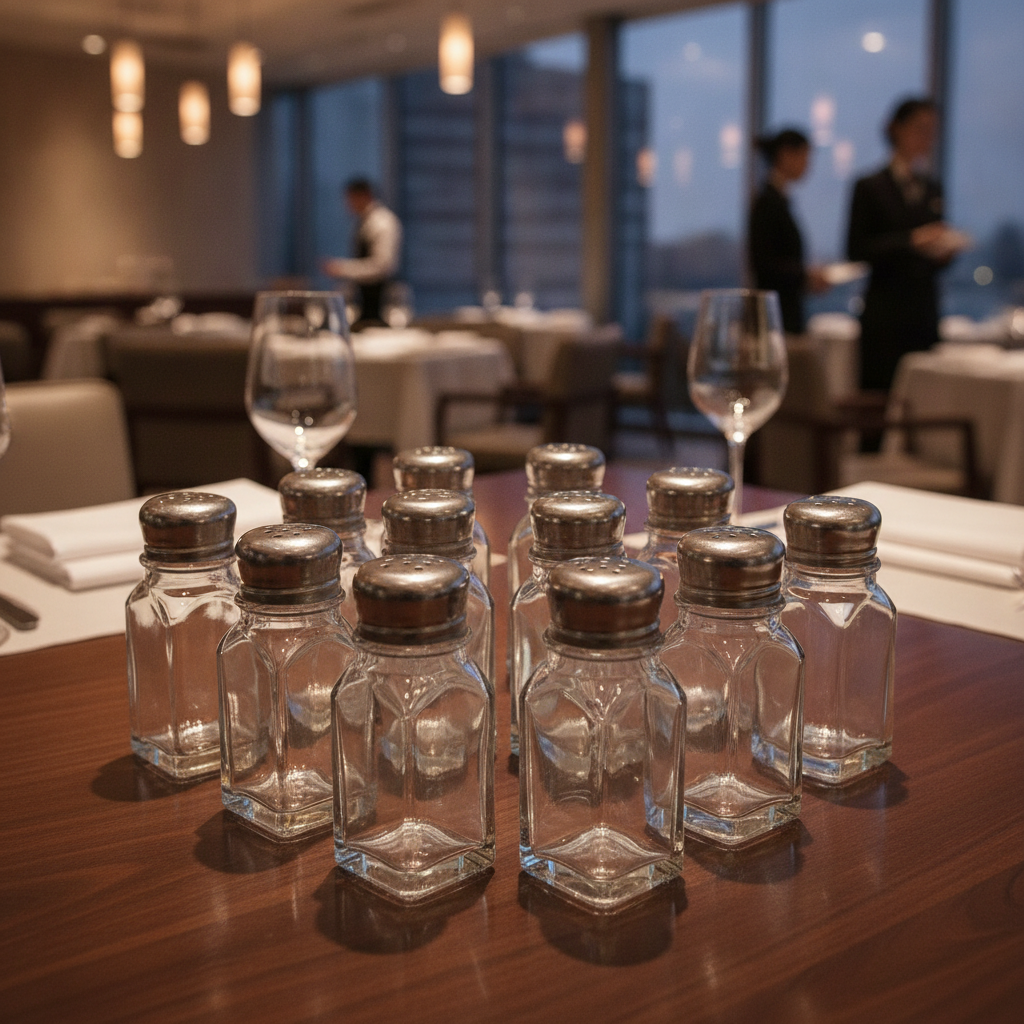 Stainless Steel and Glass Salt and Pepper Shakers 59ml for Dining Tables (Pack of 12)