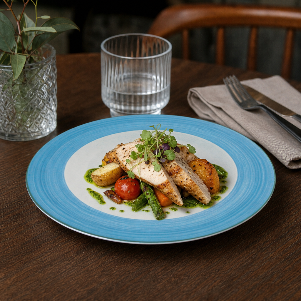 Slimline Plates 202mm Blue Porcelain for Cafés & Restaurants (Pack of 24)