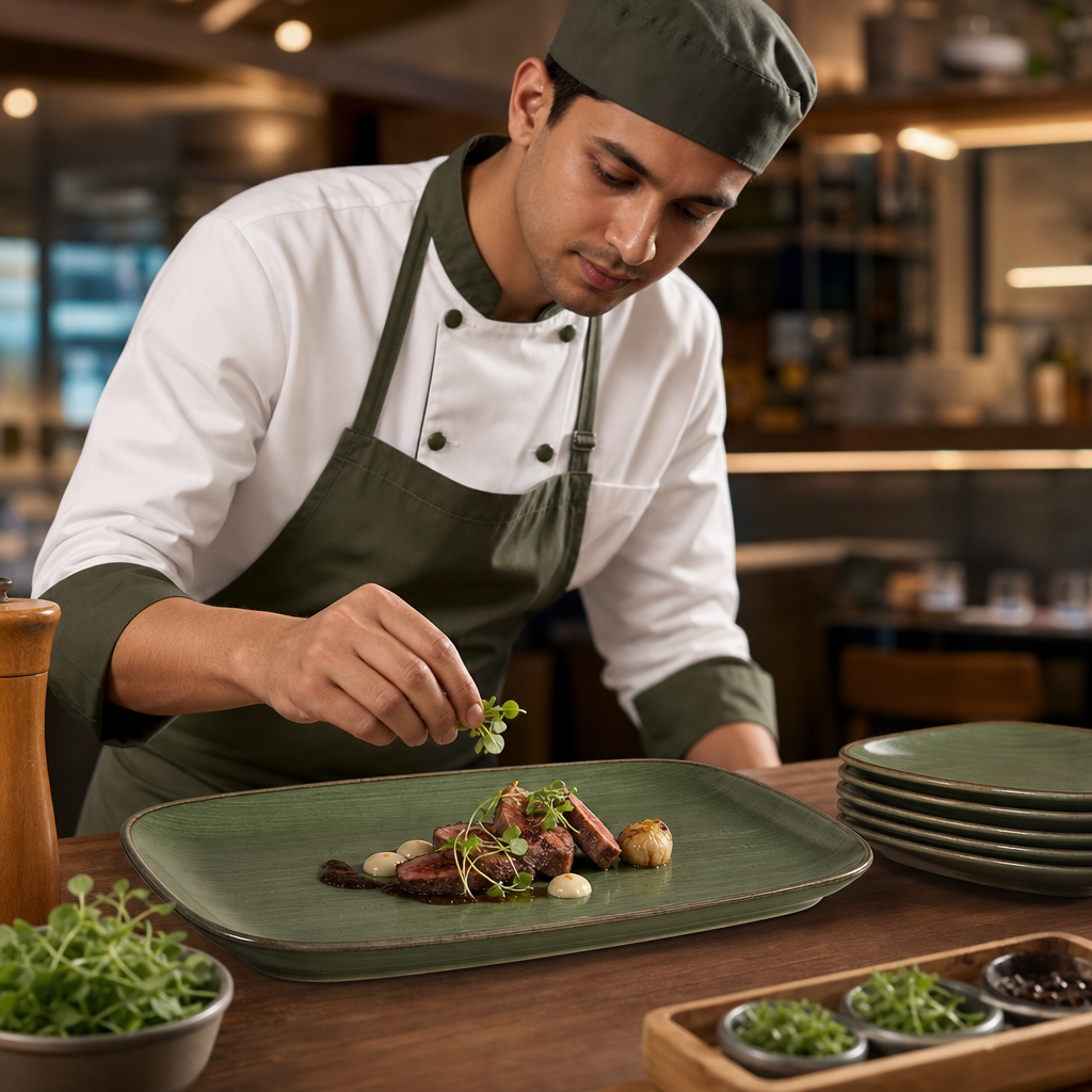 Sorrell Oblong Plates Green Vitrified Ceramic for Hospitality (Pack of 12)