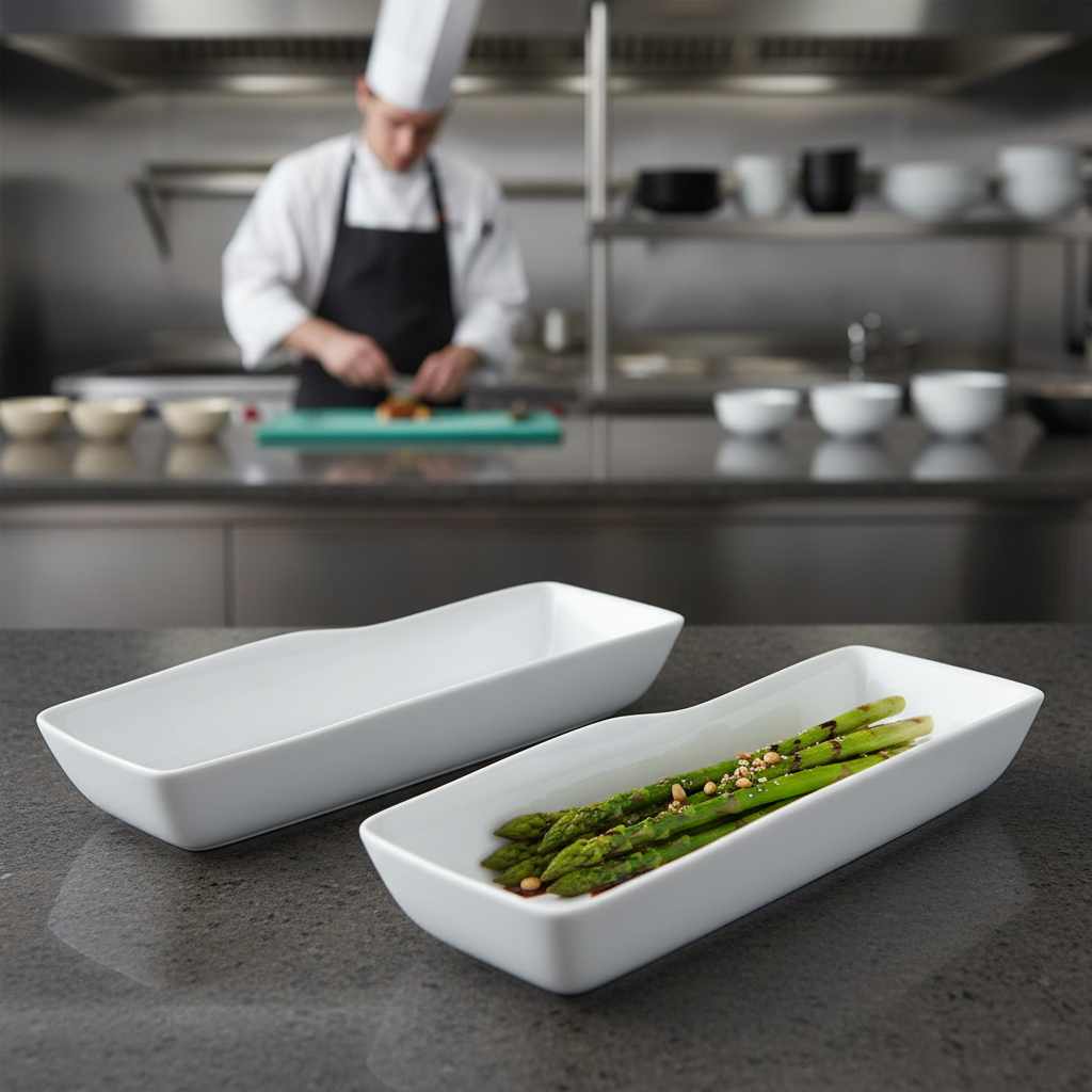 Porcelain Rectangular Serving Dishes 500x160mm for Catering (Pack of 2)