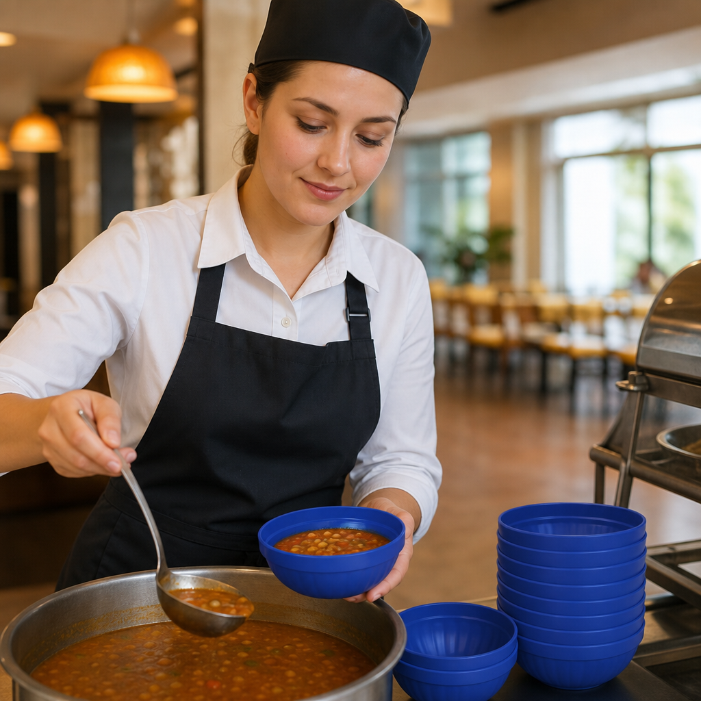 Polypropylene Bowls 218ml Blue Ceramic for Schools & Institutions (Pack of 12)