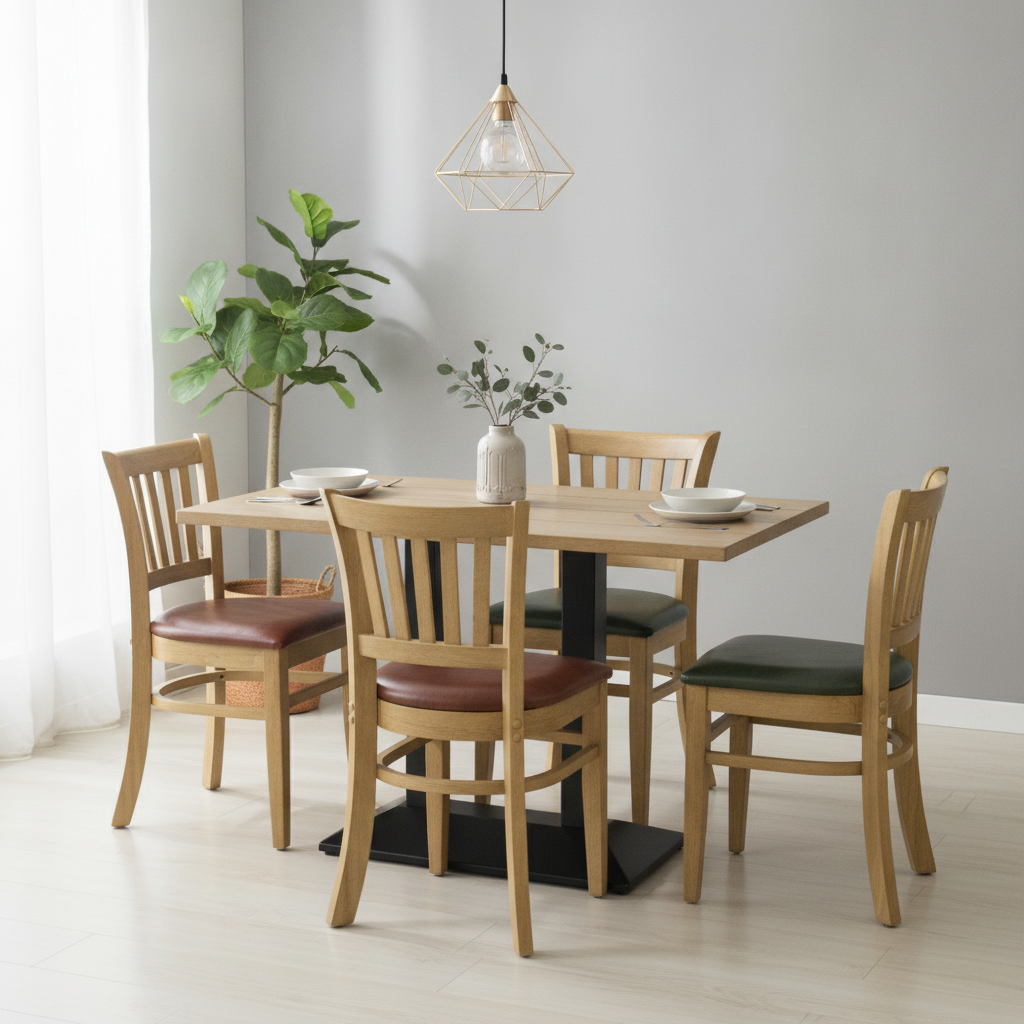 Rubber Wood Dining Table with 4 Chairs 750mm for Dining Rooms