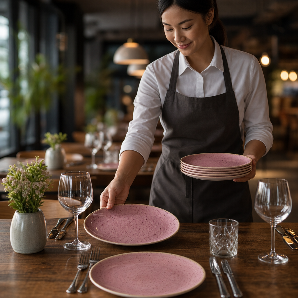 Coupe Plates Pink Vitrified Ceramic for Unique Table Settings (Pack of 12)