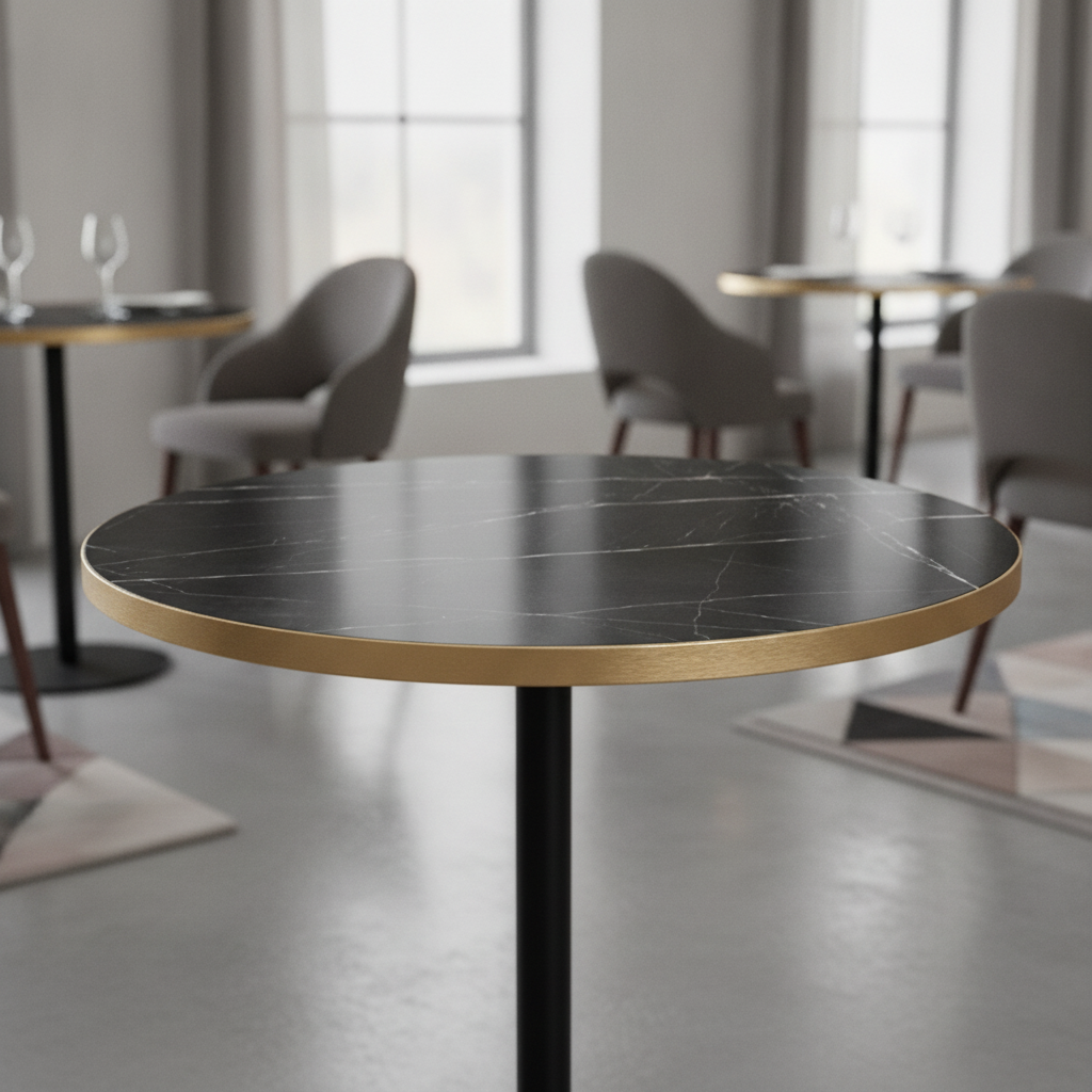 Laminate Round Table Top 600mm Black Marble for Indoor Use