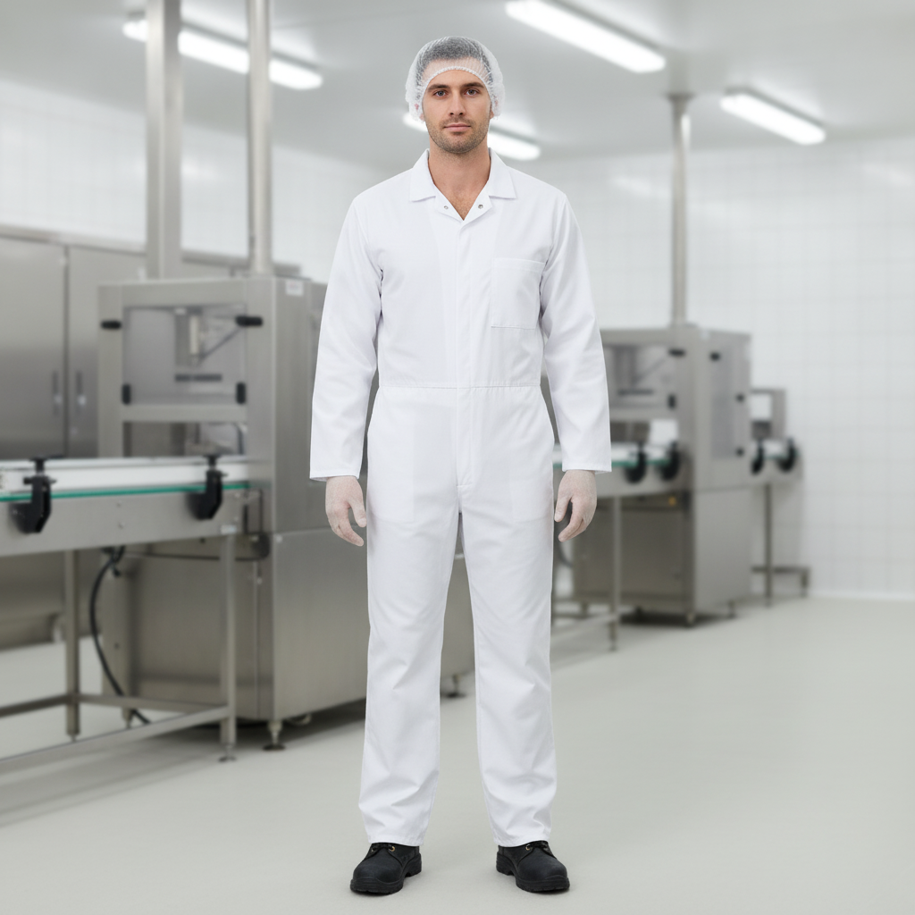 Polycotton White Food Coverall for Food Industry Use