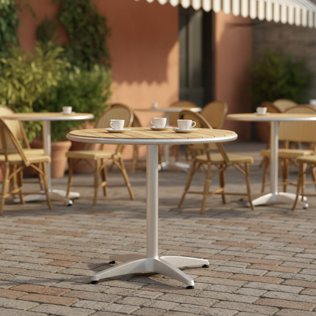 Aluminium Round Ash Wood Bistro Table 800mm for Outdoor Dining