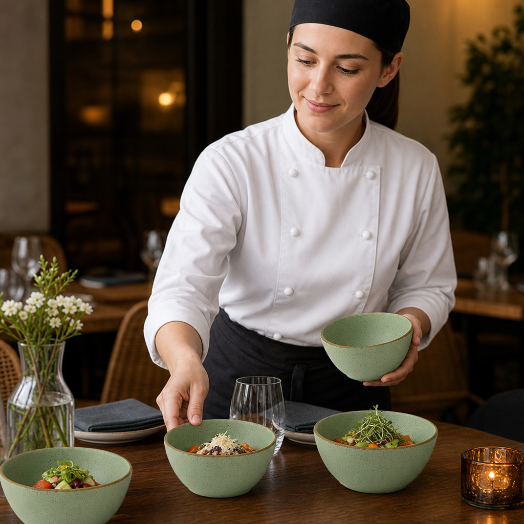 Snack Bowls 400ml Green Vitrified Ceramic for Dining (Pack of 12)