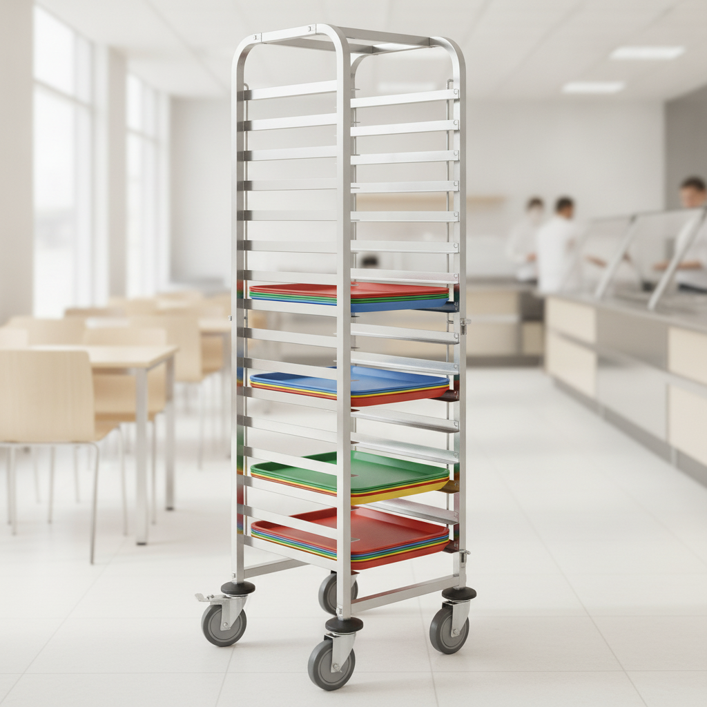 Stainless Steel Tray Clearing Trolley for Cafeterias
