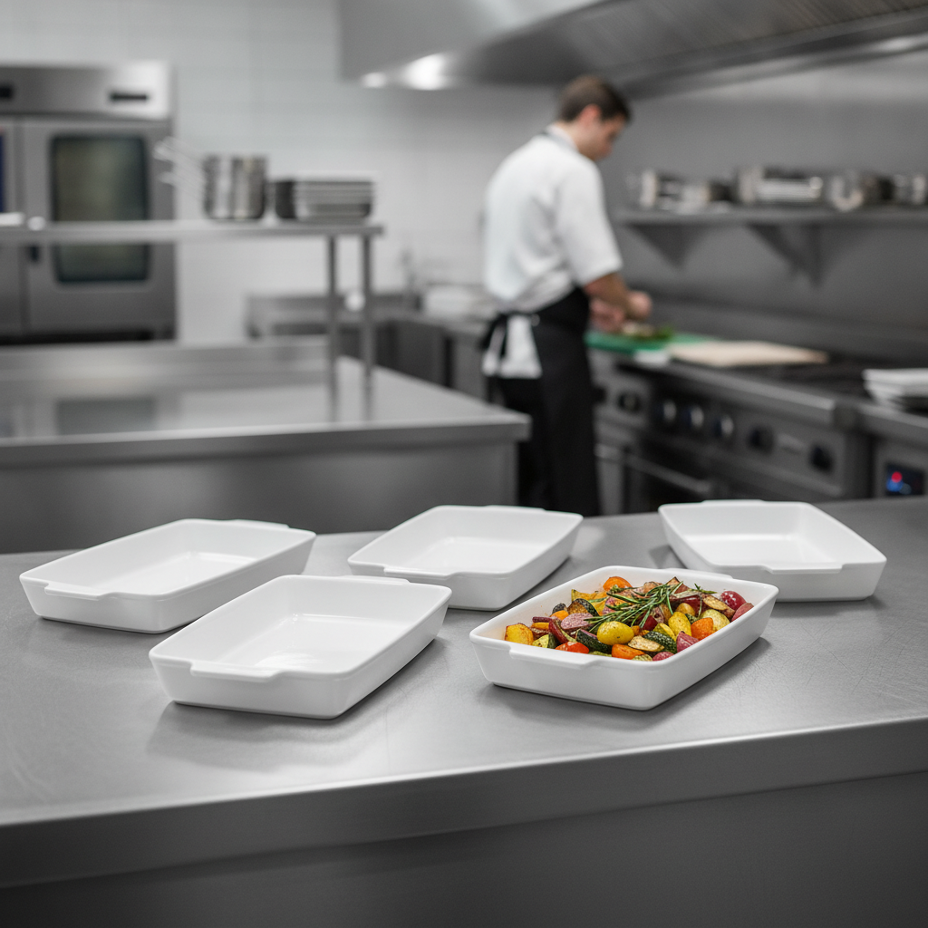 Super Vitrified Ceramic Rectangular Baking Dishes 250x380mm for Professional Foodservice (Pack of 4)