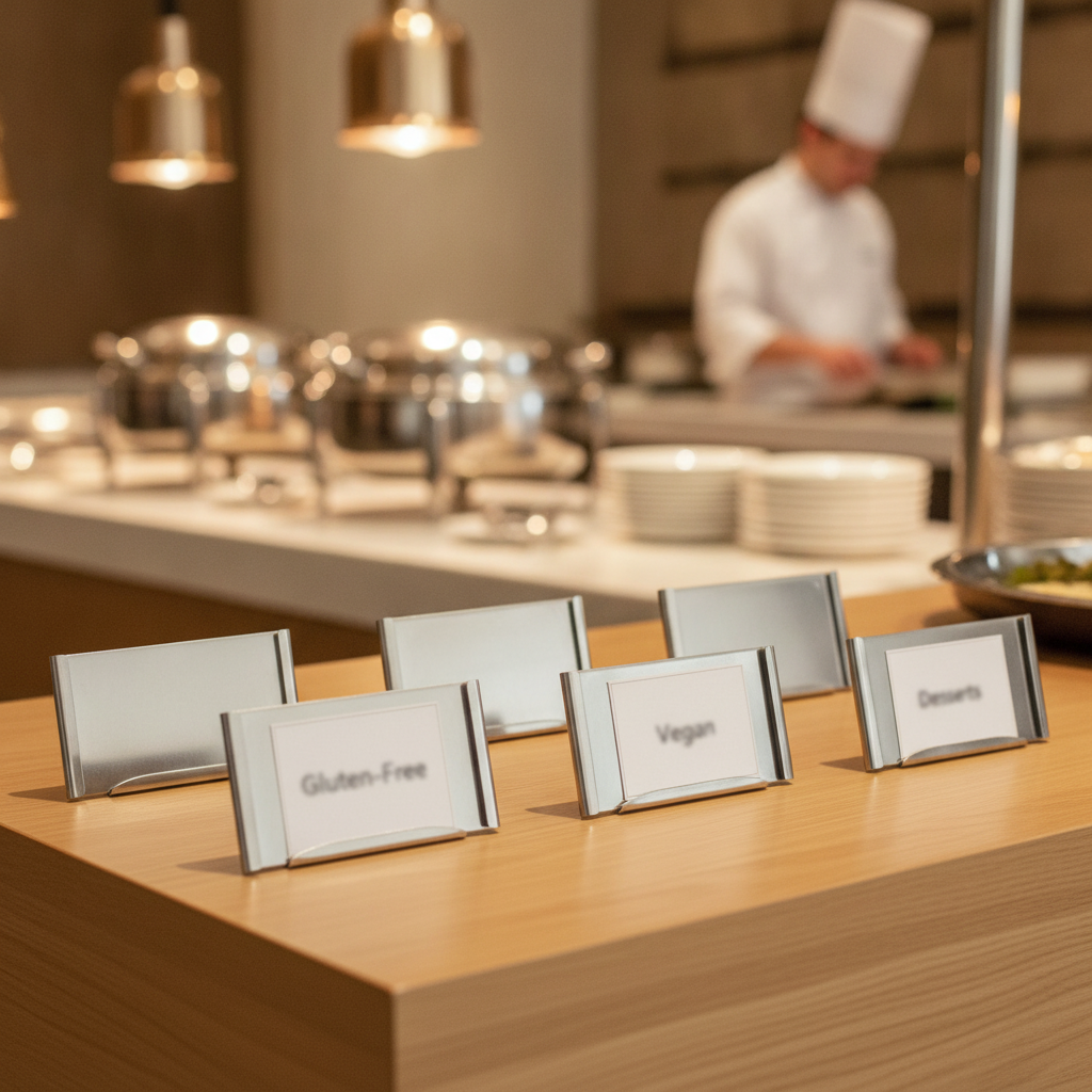 Stainless Steel Card Holders 98mm for Buffet & Catering (Pack of 6)