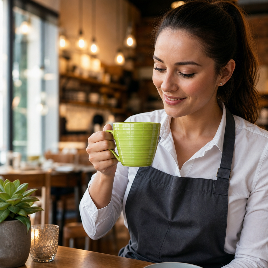 Snug Mugs 341ml Green Stoneware for Bistros & Cafés (Pack of 6)