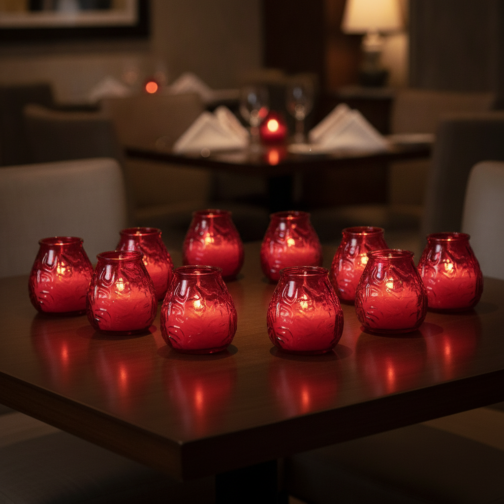 Glass and Wax Red Lowboy Candles 25kg for Bars & Restaurants (Pack of 12)