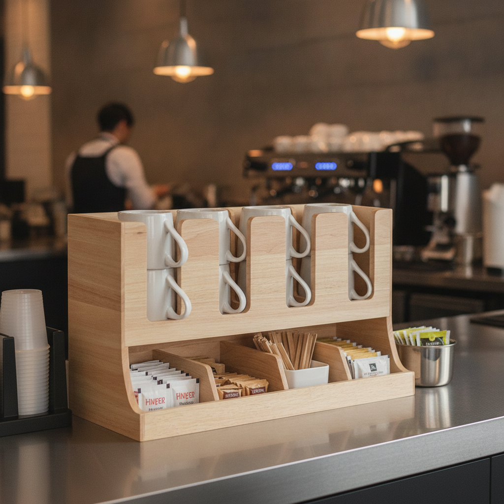 Hevea Wood Cup and Condiment Station for Cafés & Restaurants