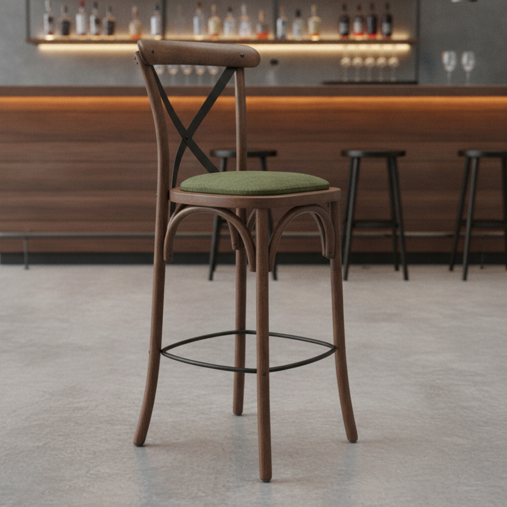 Rubber Wood Bar Chair with Padded Seat 1180mm for Stylish Seating