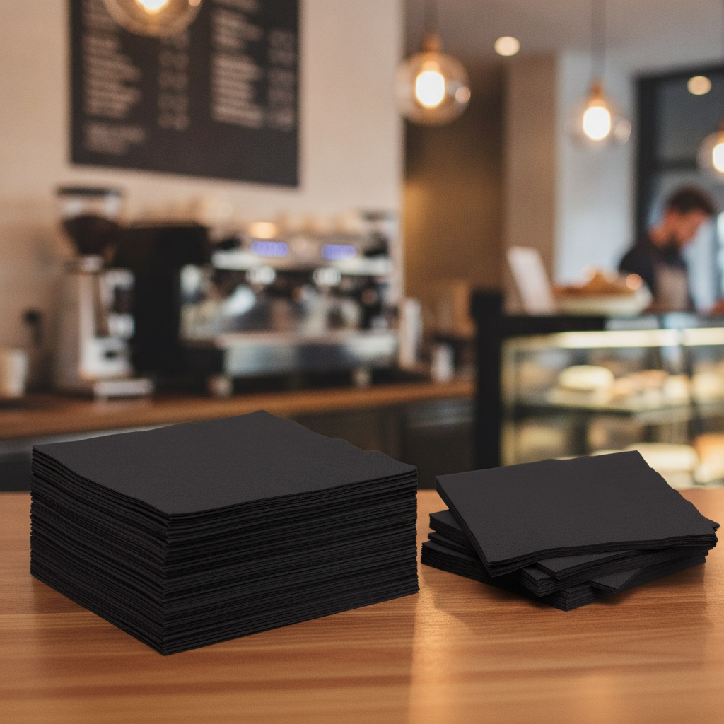 Recyclable Black Lunch Napkins 33x33cm Paper for Cafés (Pack of 2000)