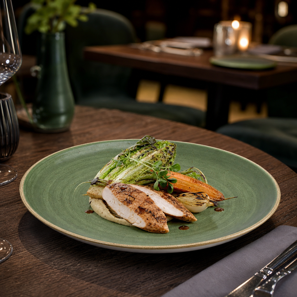 Walled Plates 210mm Green Vitrified Ceramic for Restaurants & Cafés (Pack of 6)