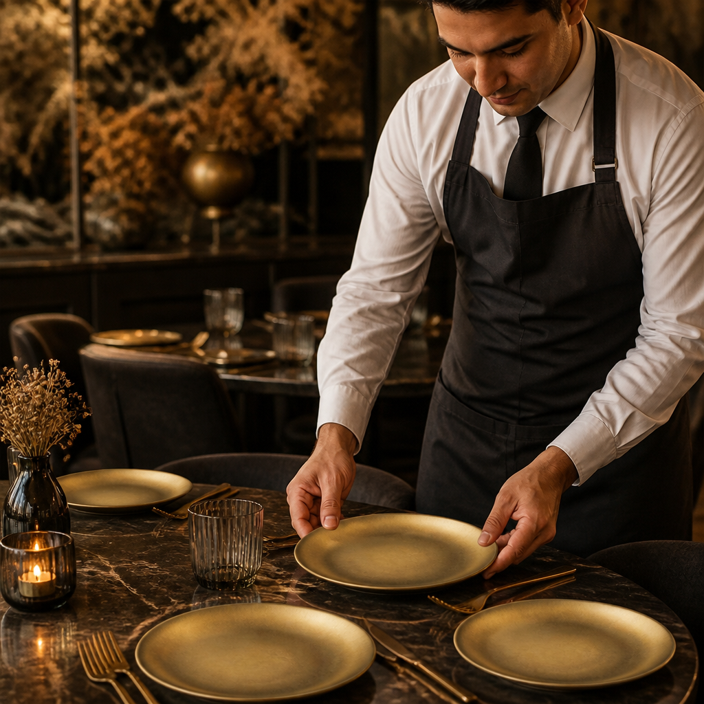 Rumbled Plates 230mm Gold Stainless Steel for Dining (Pack of 6)