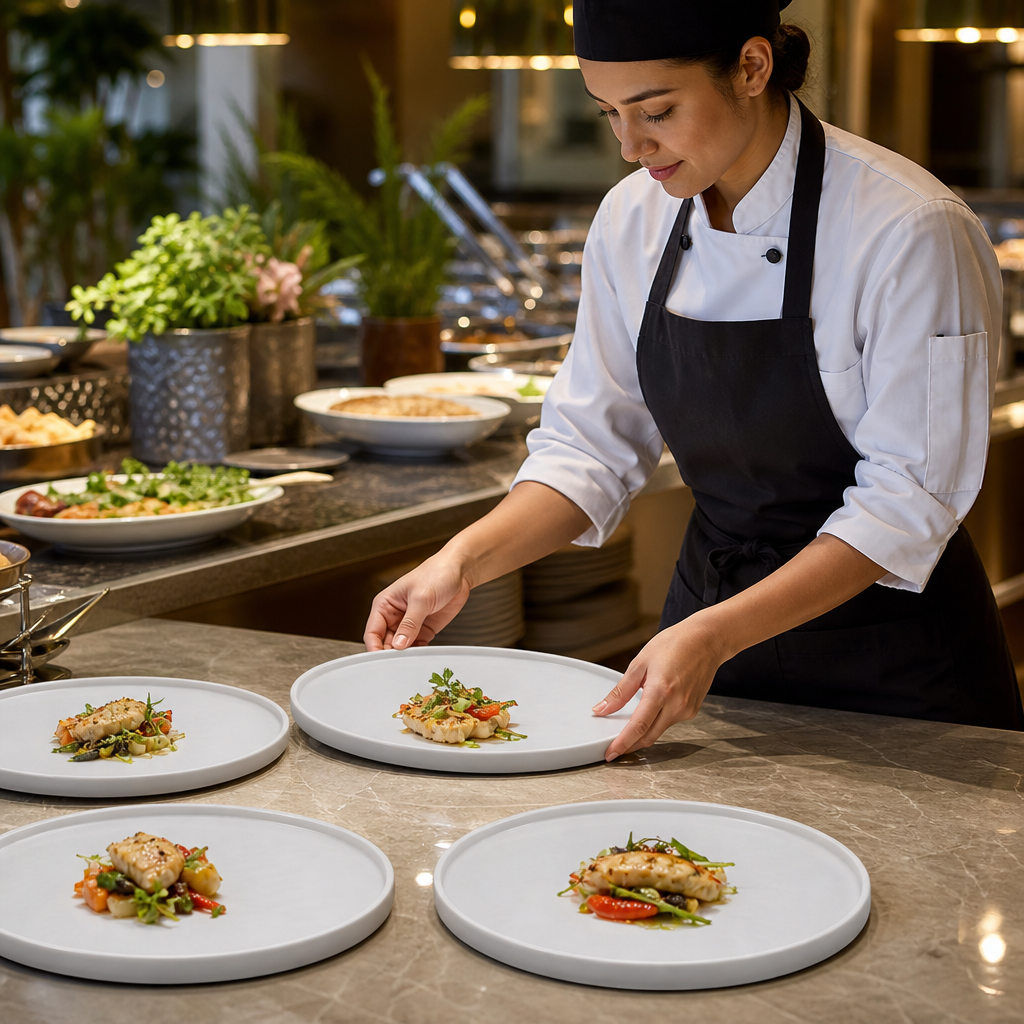 Round Plates White Melamine for Buffet Presentations (Pack of 12)