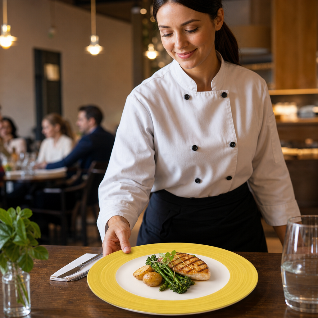 Slimline Plate 270mm Yellow Porcelain for Cafés & Restaurants (Pack of 24)