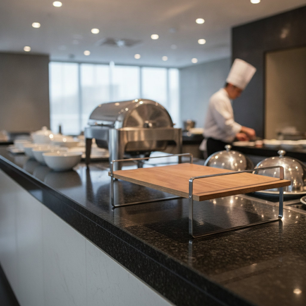 Oak Wood and Stainless Steel Small Presentation Table for Buffets
