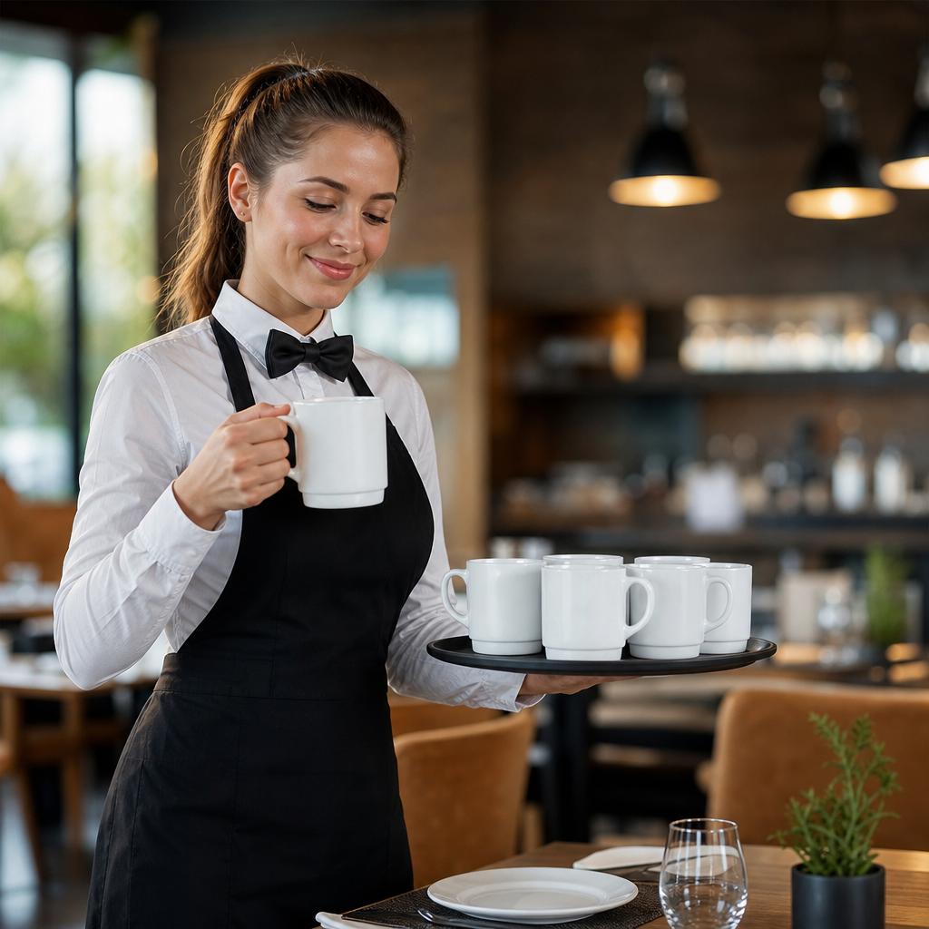 Stackable Mugs 305ml Glass for Cafés & Restaurants (Pack of 6)