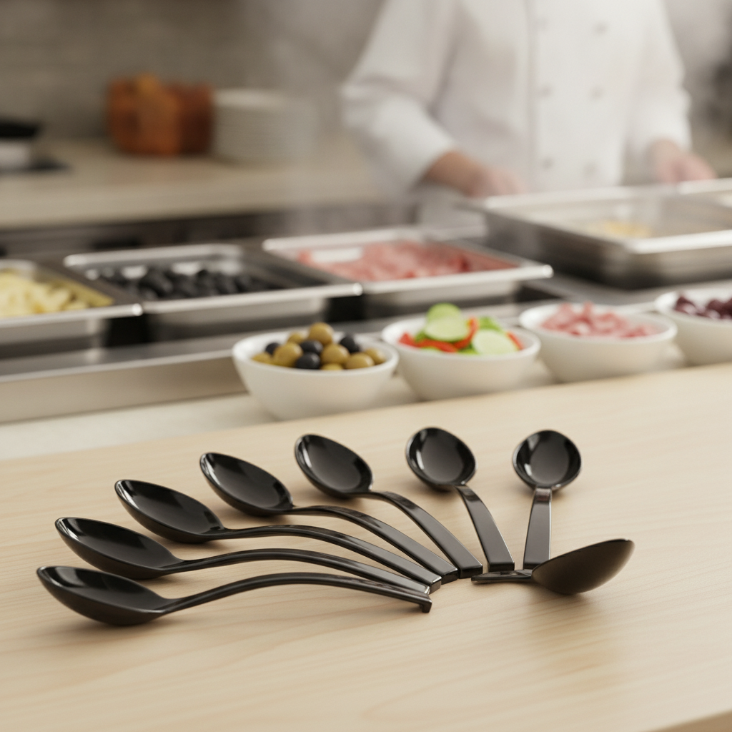 Melamine Black Deli Spoons 230mm for Self-Service Buffets (Pack of 6)