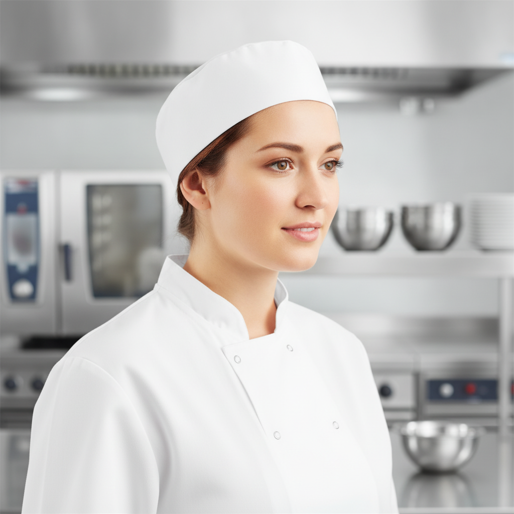 Cotton & Recycled Polyester White Chef Skull Cap for Kitchen Use