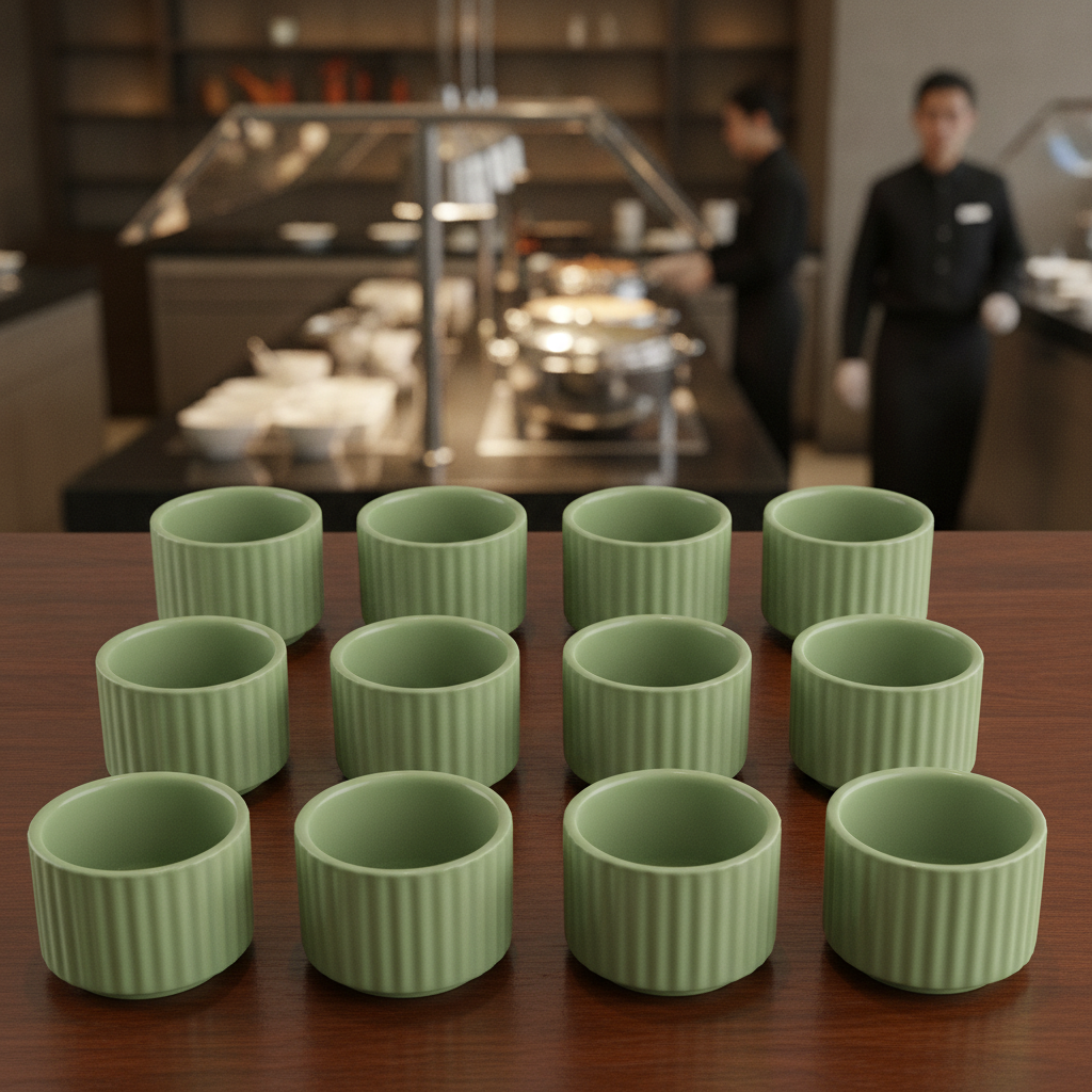 Porcelain Sage Green Bowls 25ml for Buffet Displays (Pack of 12)