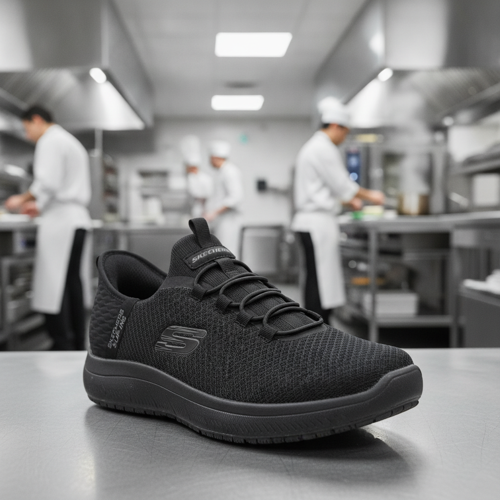 Mesh Slip Resistant Trainers Black for Commercial Use