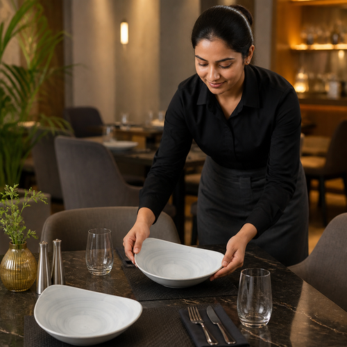 Bowls 228mm Grey Vitrified Ceramic for Dining Tables (Pack of 12)