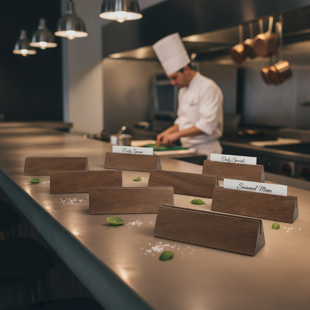 Acacia Wood Holders for Daily Specials & Seasonal Menus (Pack of 10)