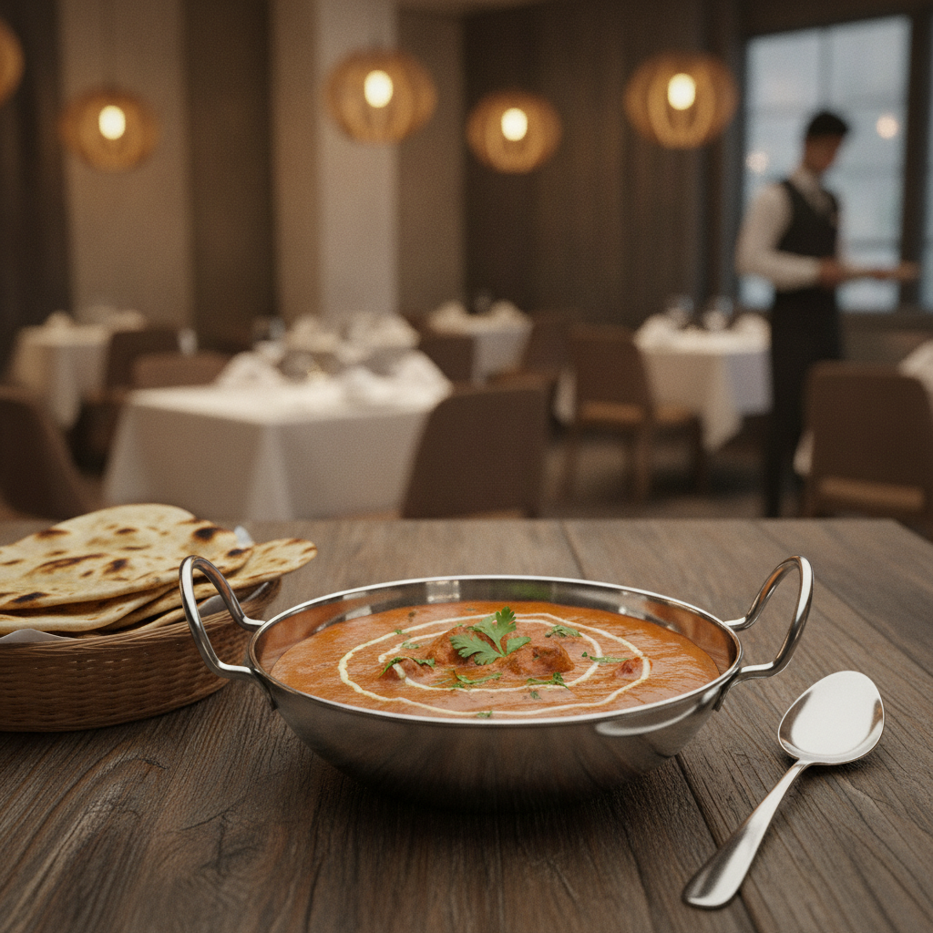 Stainless Steel Flat Bottomed Balti Serving Dish 560ml for Restaurants