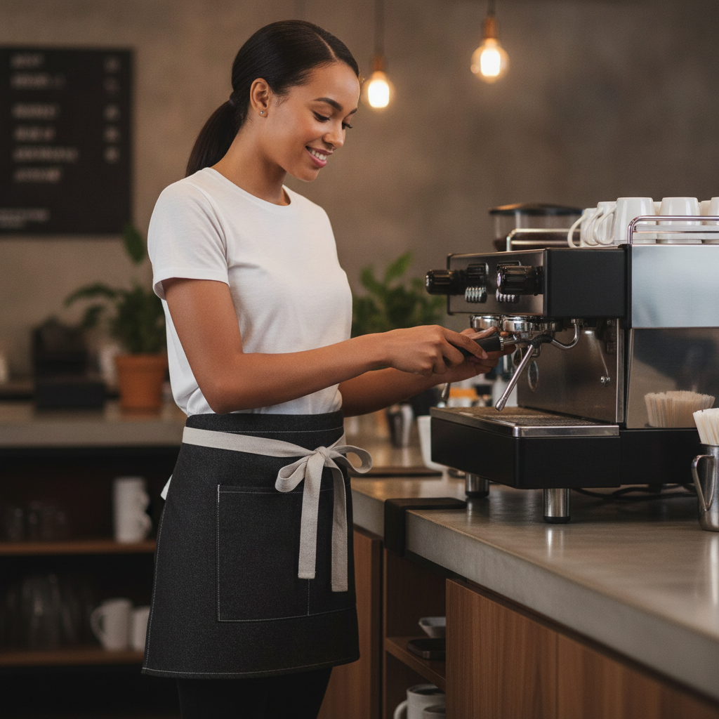 Black Polycotton Denim Waist Apron for Service Staff