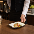 Square Platter Cream Melamine for Elegant Dining Presentations (140mm)