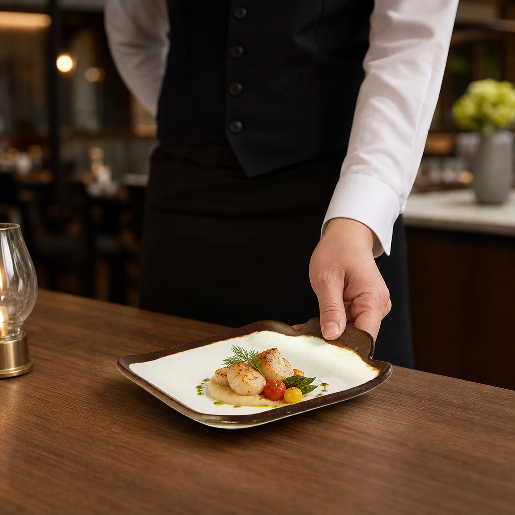Square Platter Cream Melamine for Elegant Dining Presentations (140mm)