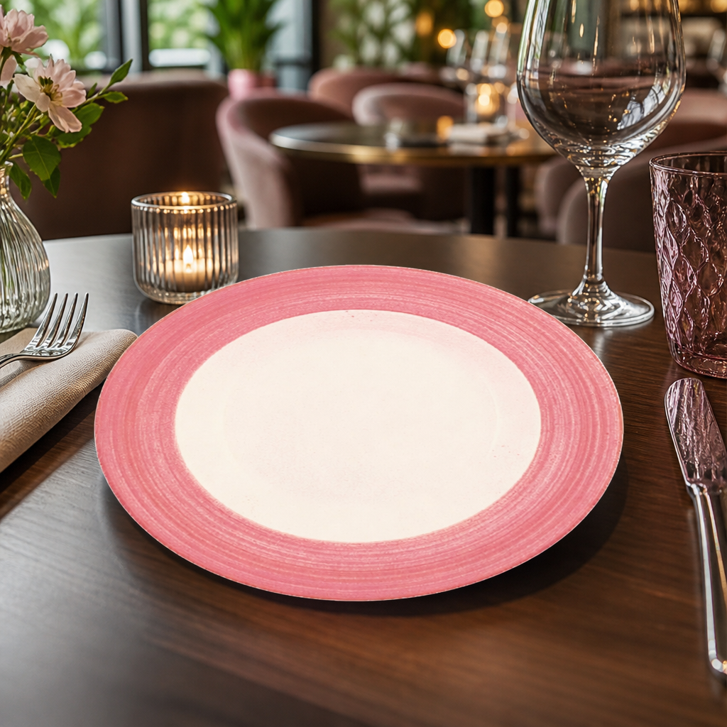 Slimline Plates 230mm Pink Porcelain for Cafés & Restaurants (Pack of 24)